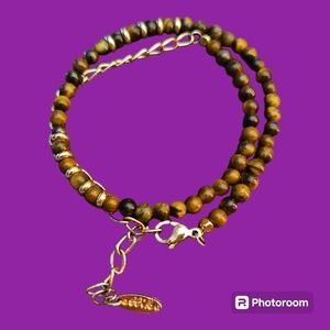 ETTIKA Dainty Brown Tiger Eye Beaded Chain Wrap Bracelet